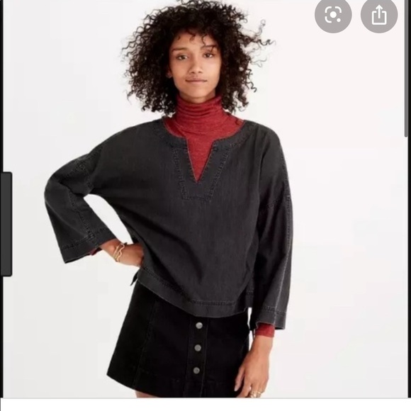 MADEWELL Lace up side Black Denim shirt - Picture 1 of 8